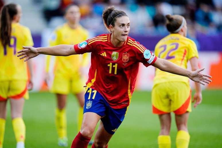 Alexia Putellas (Espanha) celebrando seu gol contra a Bélgica, no dia 07.07.2025 
