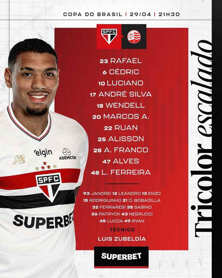 Escala&ccedil;&atilde;o do S&atilde;o Paulo contra o Flamengo.