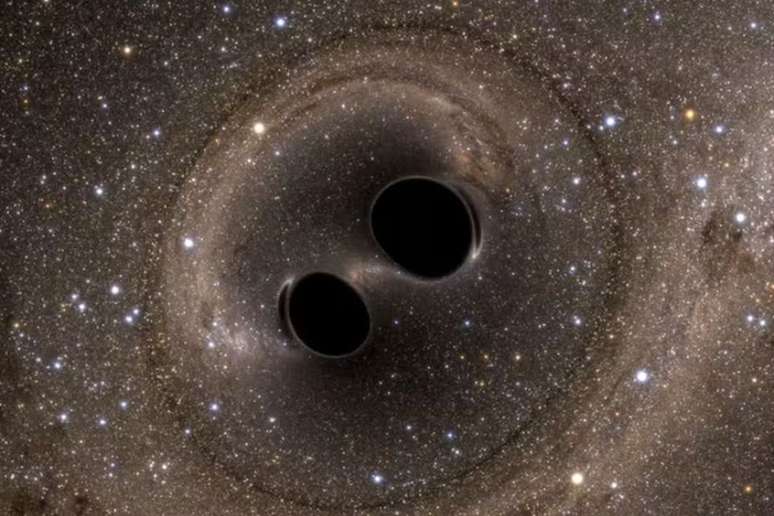 Simulação de dois buracos negros, encontrada pela primeira vez em 2016.