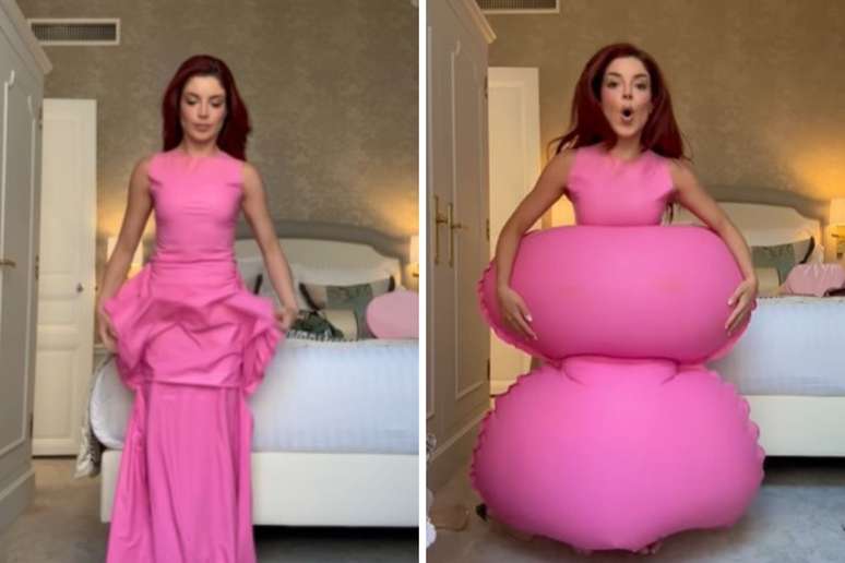 Gkay com seu vestido inflável