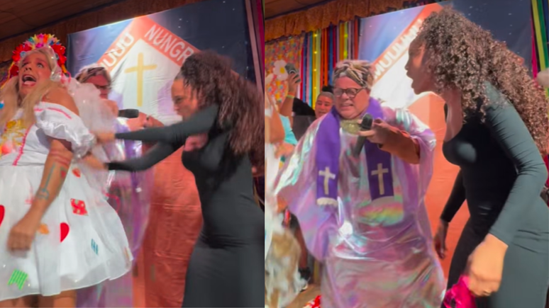 Taís Araújo imita sua personagem e rasga vestido da noiva em quadrilha