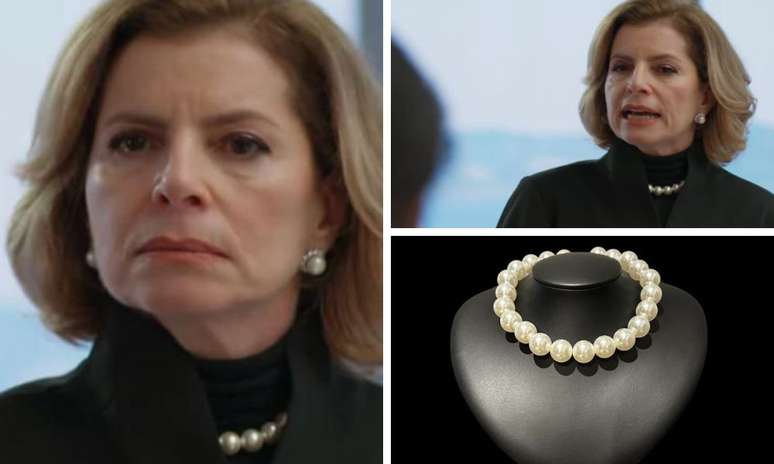 Odete Roitman (Debora Bloch) e o colar de pérolas da Forma Alta Bijuteria (