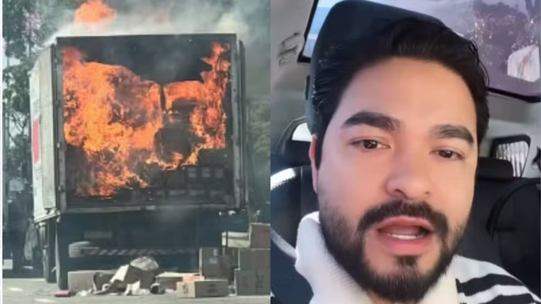 Pânico na Marginal! Yudi Tamashiro foge de caminhão em chamas e relata momento de terror no trânsito