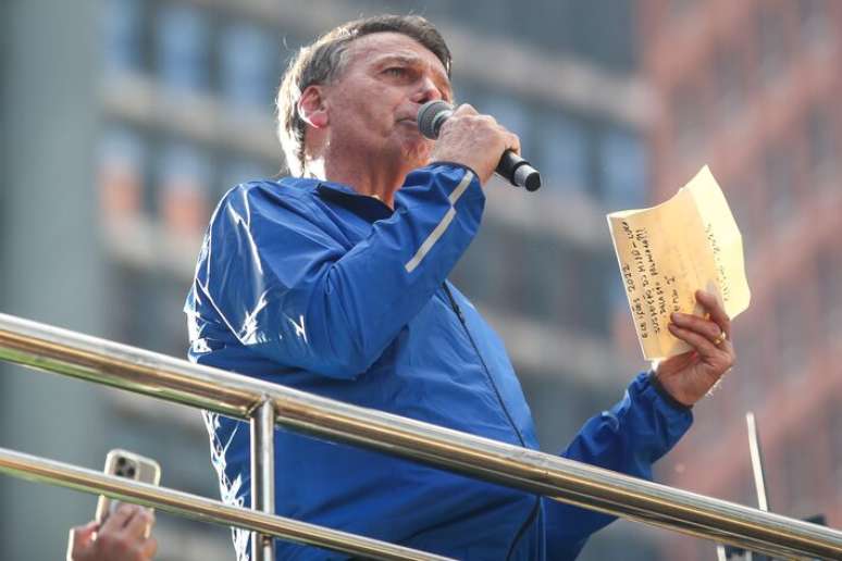 O ex-presidente Jair Bolsonaro em ato na Avenida Paulista, em São Paulo, no fim de junho