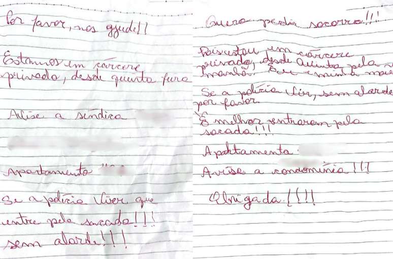 Vítimas jogaram bilhetes para pedir socorro