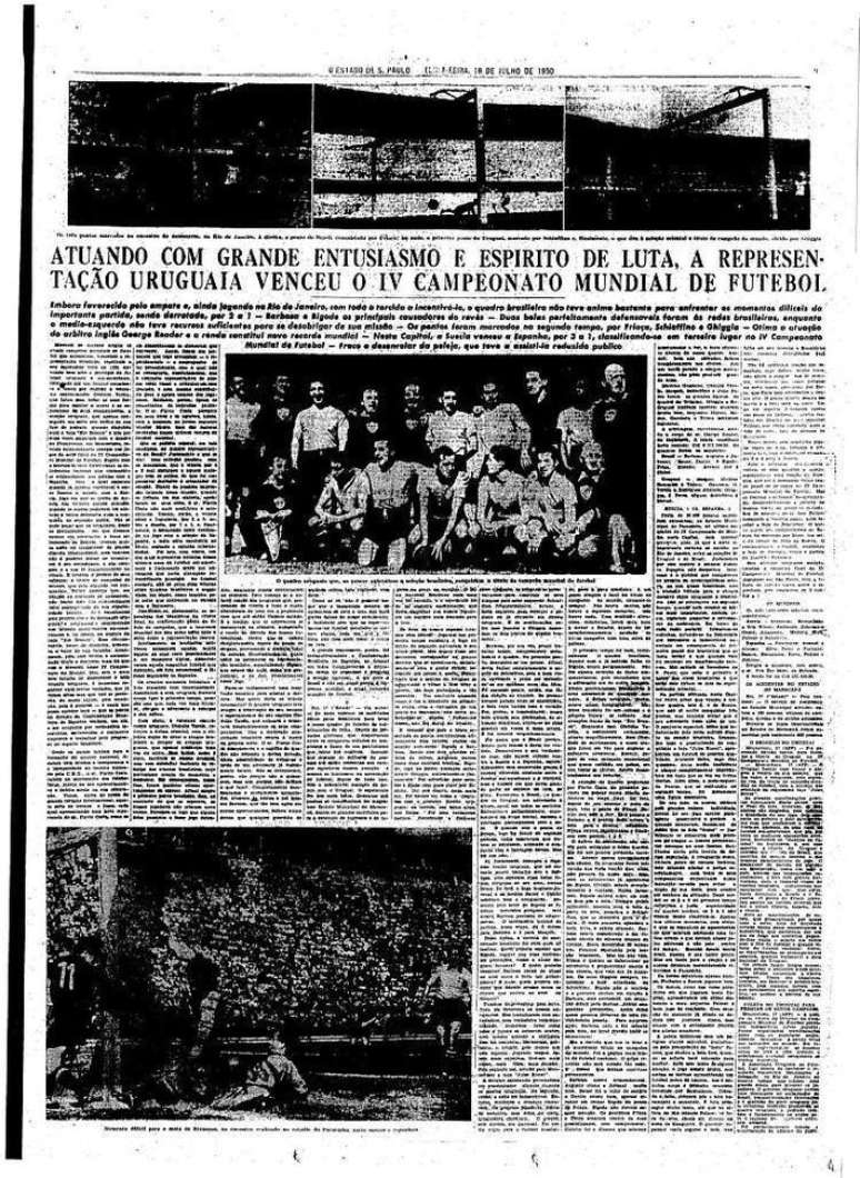 P&aacute;gina do Estad&atilde;o em que contava como foi o Maracanazo.