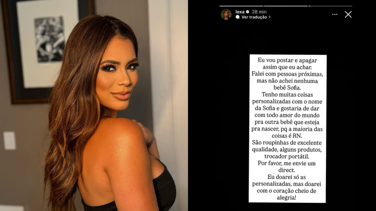 Lexa anuncia doação de enxoval personalizado da filha