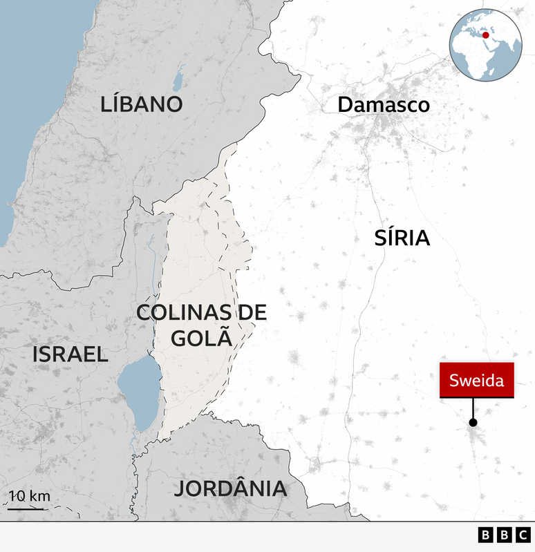 Mapa mostrando a localização de Sweida