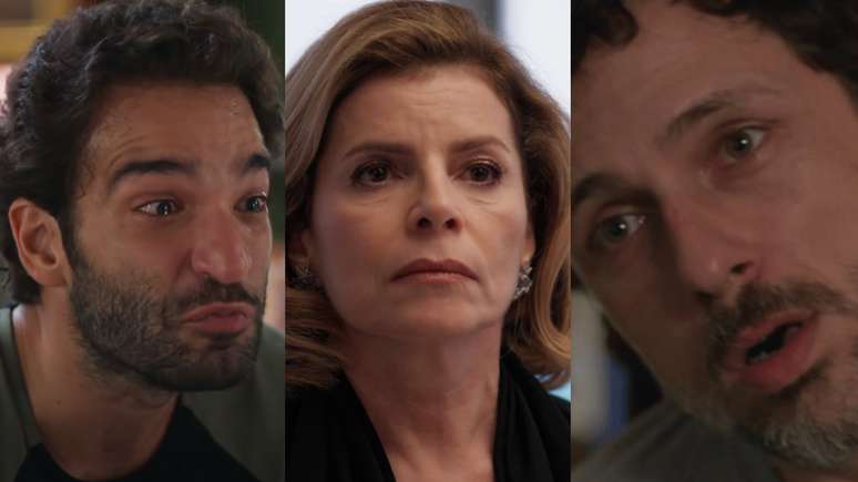 Afonso (Humberto Carrão), Odete (Debora Bloch) e Leonardo (Guilherme Magon) de Vale Tudo