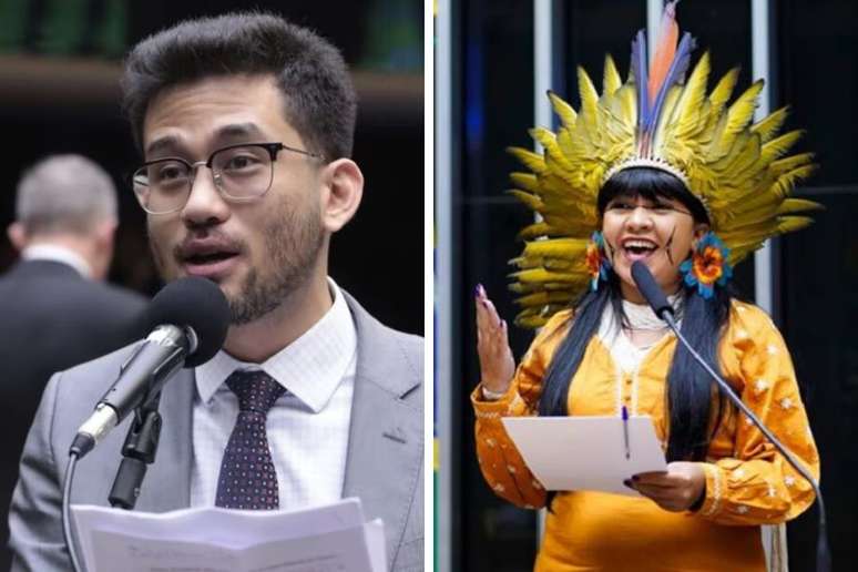 A deputada Célia Xakriabá (PSOL-MG) se manifestou contra declarações de Kim Kataguiri (União-SP) sobre pessoas indígenas durante votação da Lei Geral do Licenciamento Ambiental.