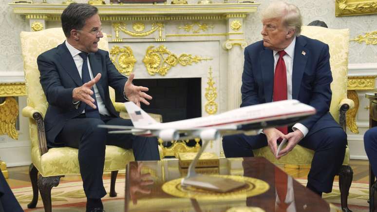 Secretário-geral da Otan, Mark Rutte, conversou com Donald Trump na Casa Branca na segunda-feira, 14 de julho de 2025.