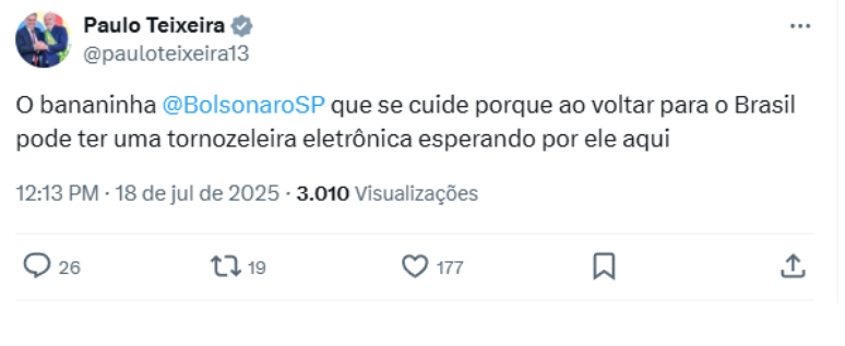 Capturas de tela de postagens de Paulo Teixeira no X