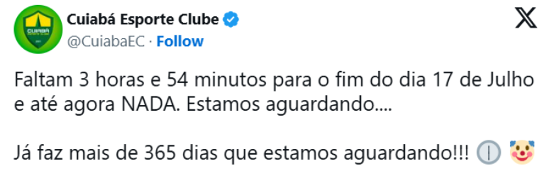 Cuiabá provocou o Corinthians nas redes sociais