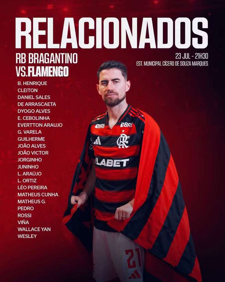 Lista de relacionados do Flamengo para duelo com o Bragantino &ndash;