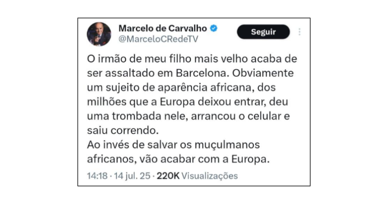 Print da publicação inicial feita por Marcelo, que consta na ação civil pública obtida pelo Terra