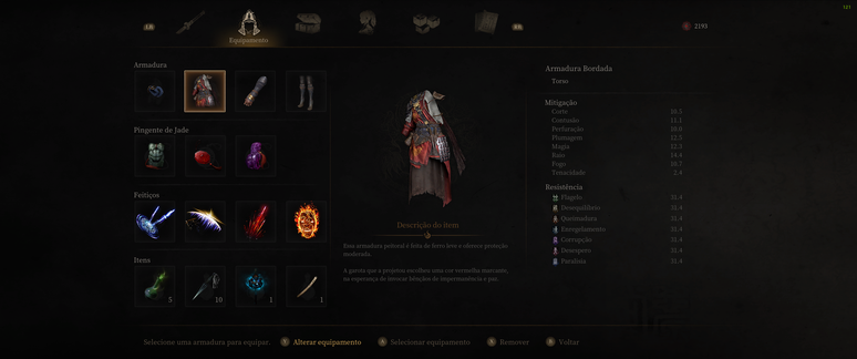 É possível equipar apenas quatro itens utilizáveis por vez