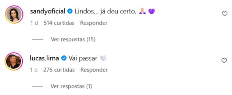 Sandy and Lucas Lima support Junior after the diagnosis of rare disease of the singer's daughter. Sandy and Lucas Lima support Junior after the diagnosis of rare disease of the singer's daughter.