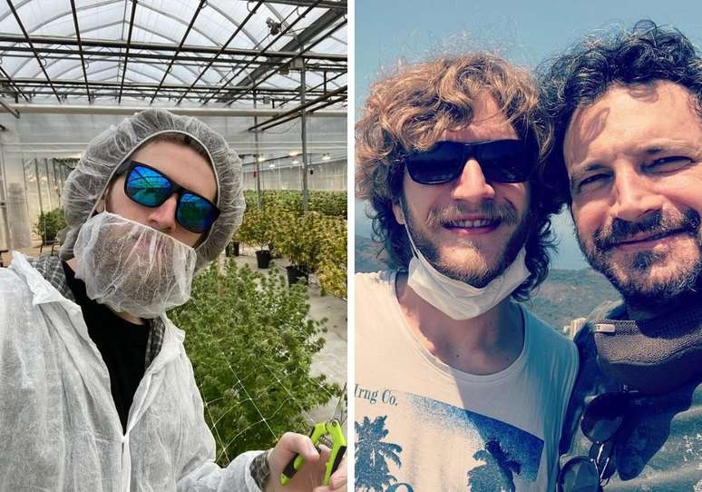Bruno Ciocler com plantação de maconha ao fundo | Bruno e Caco Ciocler posam juntos