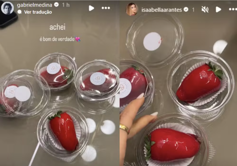 Medina e Isabella postaram stories com o morango do amor