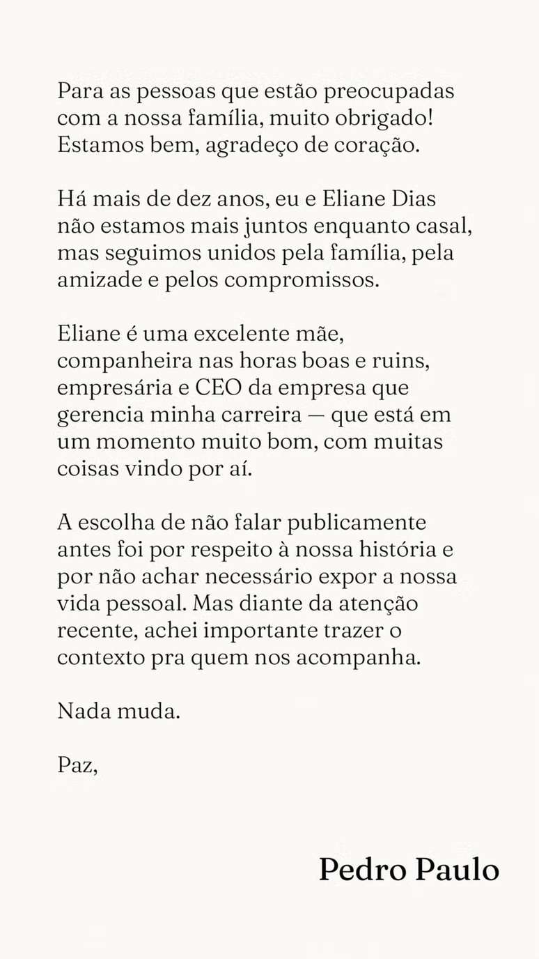 Mano Brown se pronunciou sobre fim do casamento com Eliane
