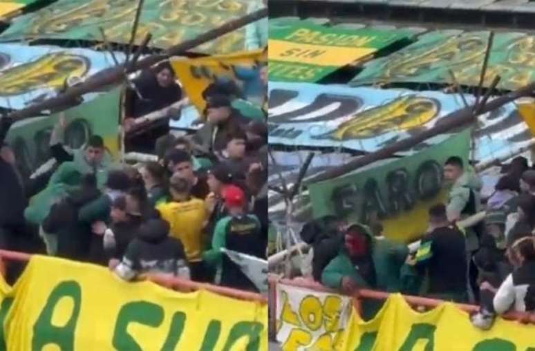 Reprodução de Vídeo - Legenda: Durante partida contra o Newell's Old Boys, torcedores do Aldosivi protagonizaram um violento confronto na arquibancada