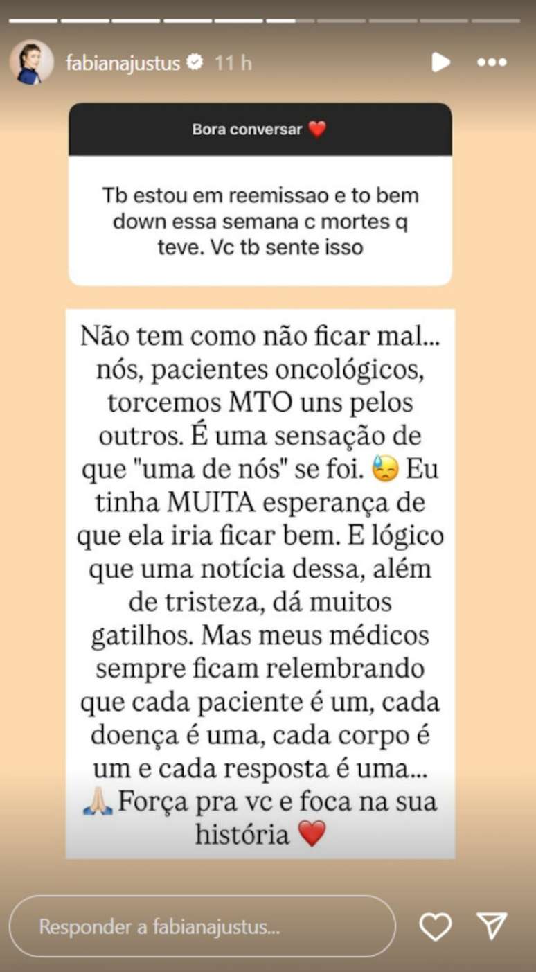 Filha de Roberto Justus, Fabiana desabafou sobre morte de pacientes oncol&oacute;gicos