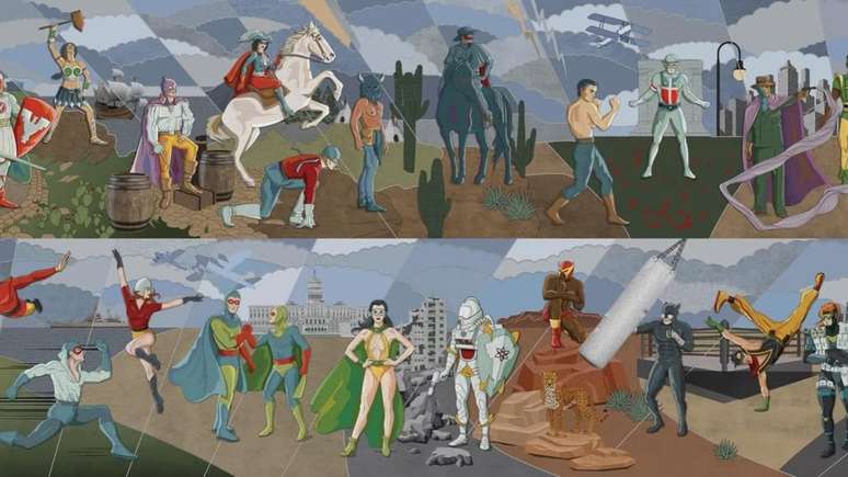 Who are the characters on the wall of justice in “Superman”