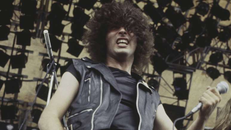 Paul Mario Day, primeiro vocalista do Iron Maiden, em foto de 1981 -