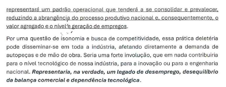 Trecho da carta das montadoras a Lula