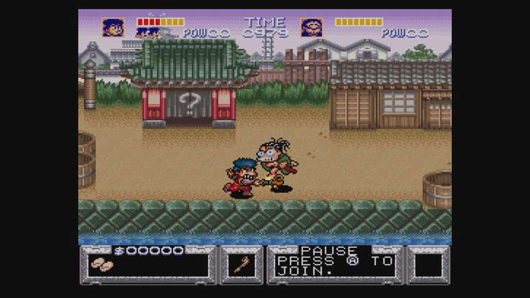 Visuais coloridos e estilizados marcam a aventura de The Legend of the Mystical Ninja do SNES