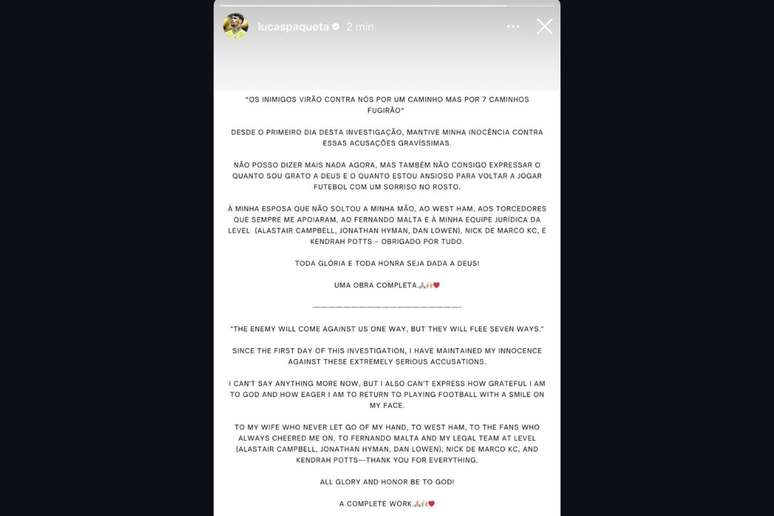 Lucas Paquet&aacute; se manifesta nas redes sociais ap&oacute;s absolvi&ccedil;&atilde;o &ndash;