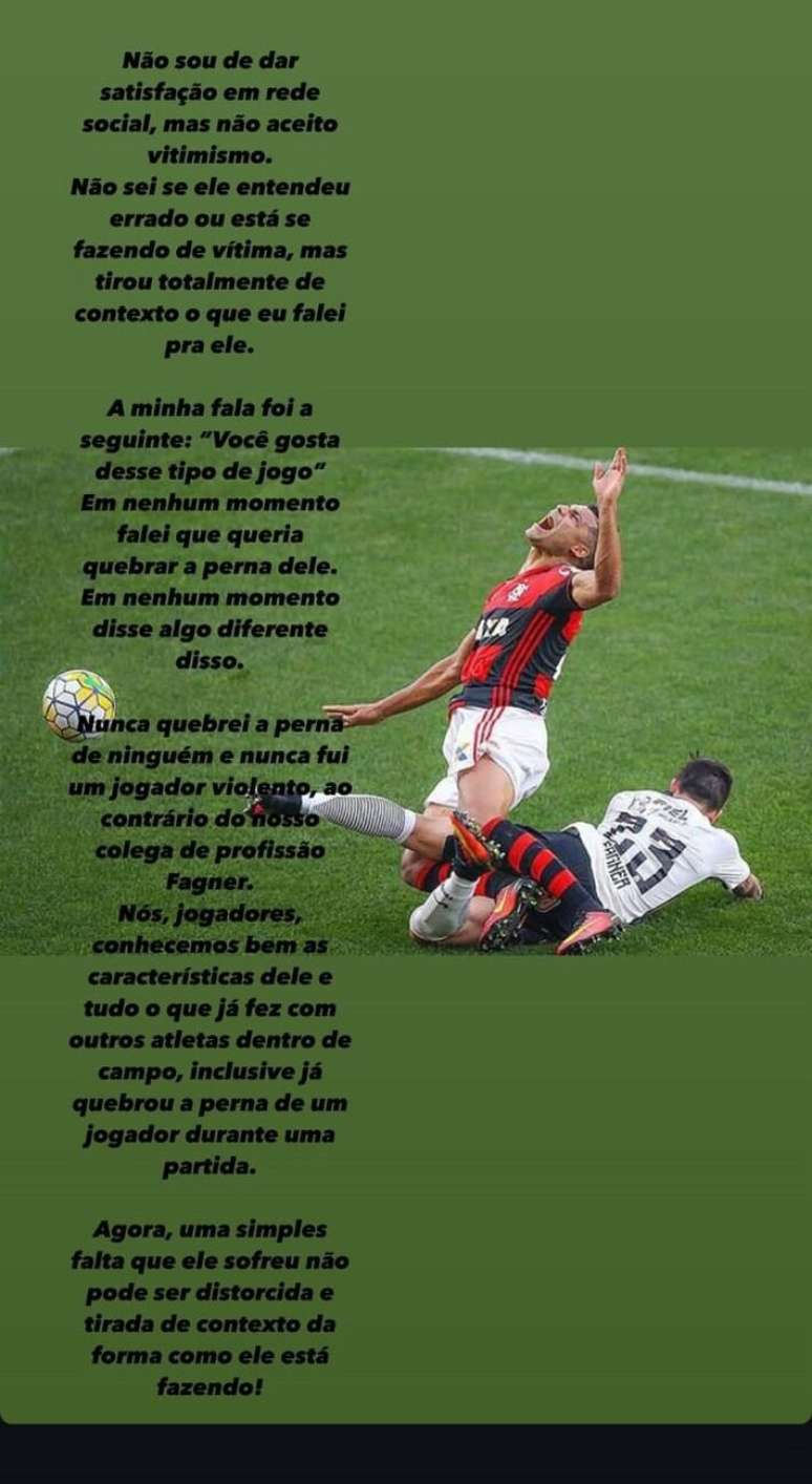 Pottker publicou lance de falta de Fagner em Ederson, em 2016.