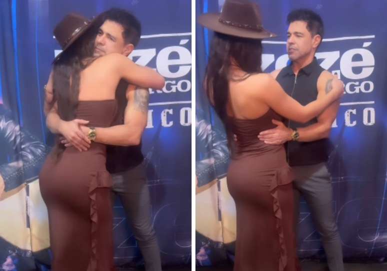 Julyenne e Zezé Di Camargo se abraçam após show
