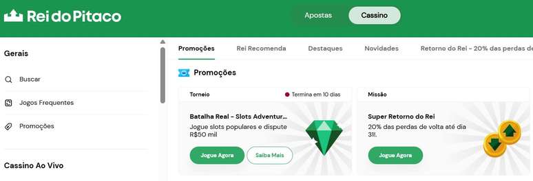 Cassino do Rei do Pitaco também tem promoções