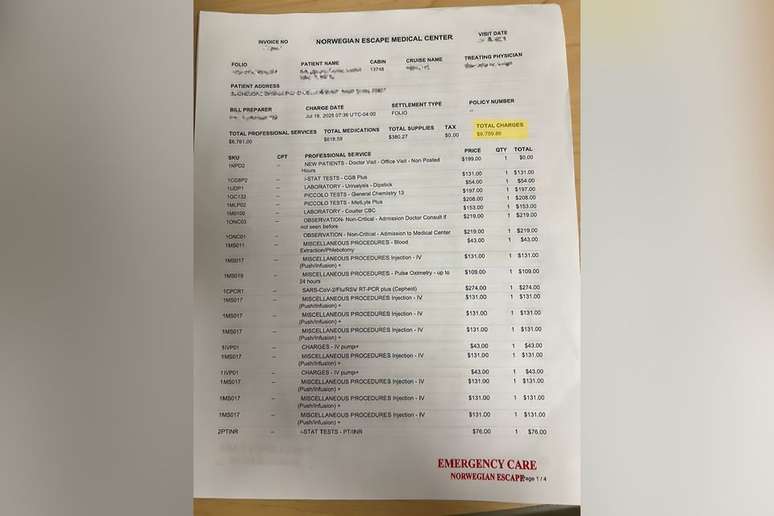 Conta médica em navio teve valores que assustaram passageiro