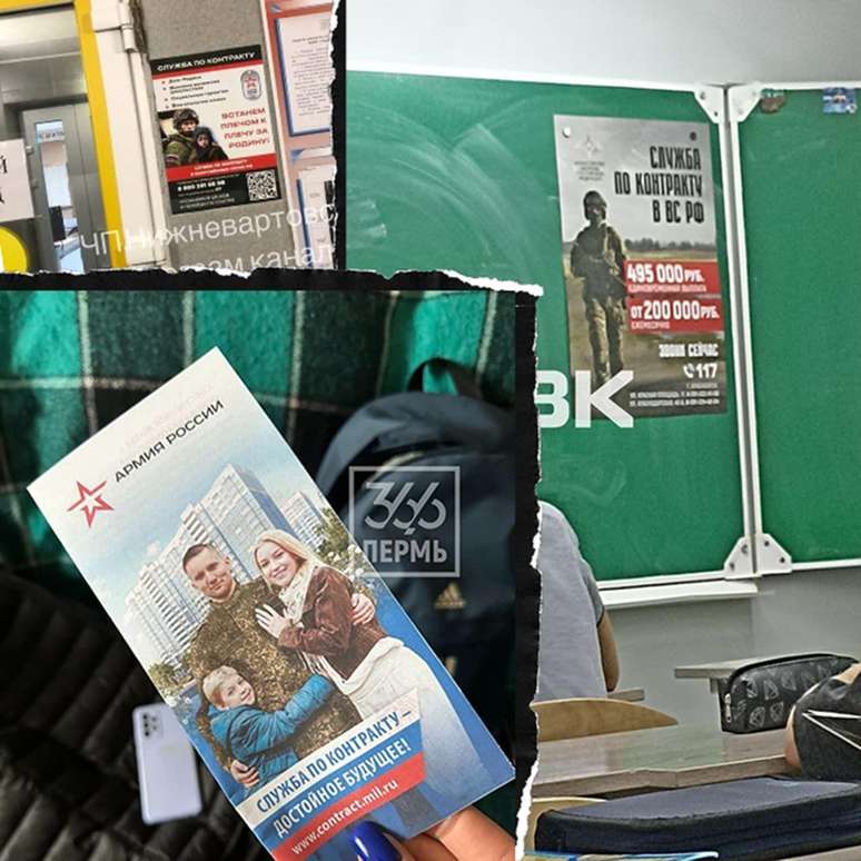 An&uacute;ncios de servi&ccedil;o militar contratado na regi&atilde;o de Perm, na R&uacute;ssia europeia
