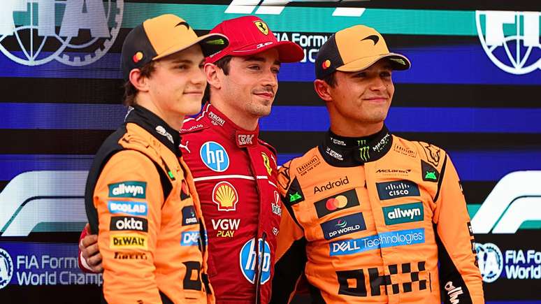 Oscar Piastri, Charles Leclerc e Lando Norris após a classificação na Hungria