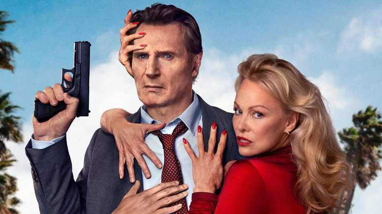 Liam Neeson e Pamela Anderson em pôster de 'Corra que a Polícia Vem Aí!'
