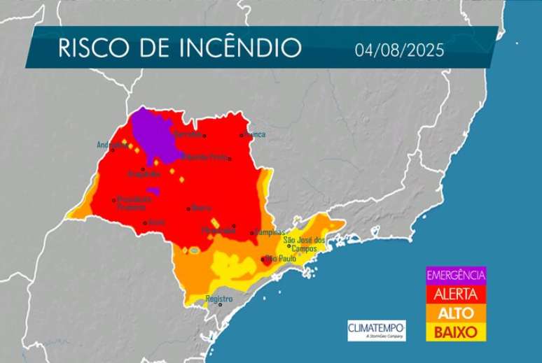 Alerta para risco de incêndios em razão da baixa umidade do ar em São Paulo.