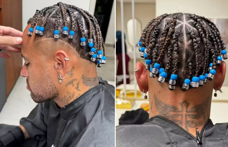 Neymar shows a new braid style, now with blue and transparent beads