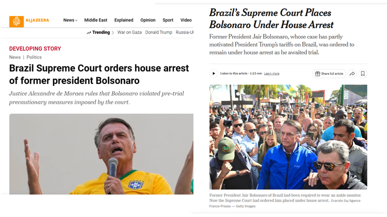 Al Jazeera e The New York Times destacaram pris&atilde;o domiciliar de Bolsonaro