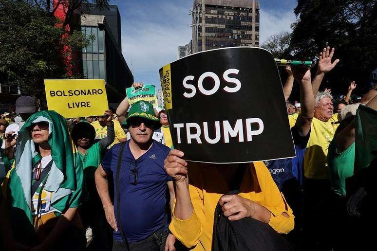 Manifestantes em protesto pr&oacute;-Bolsonaro em S&atilde;o Paulo (SP)