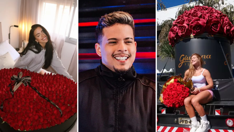 After a flower truck in Virginia, Felipe Amorim presents the girlfriend with bouquets