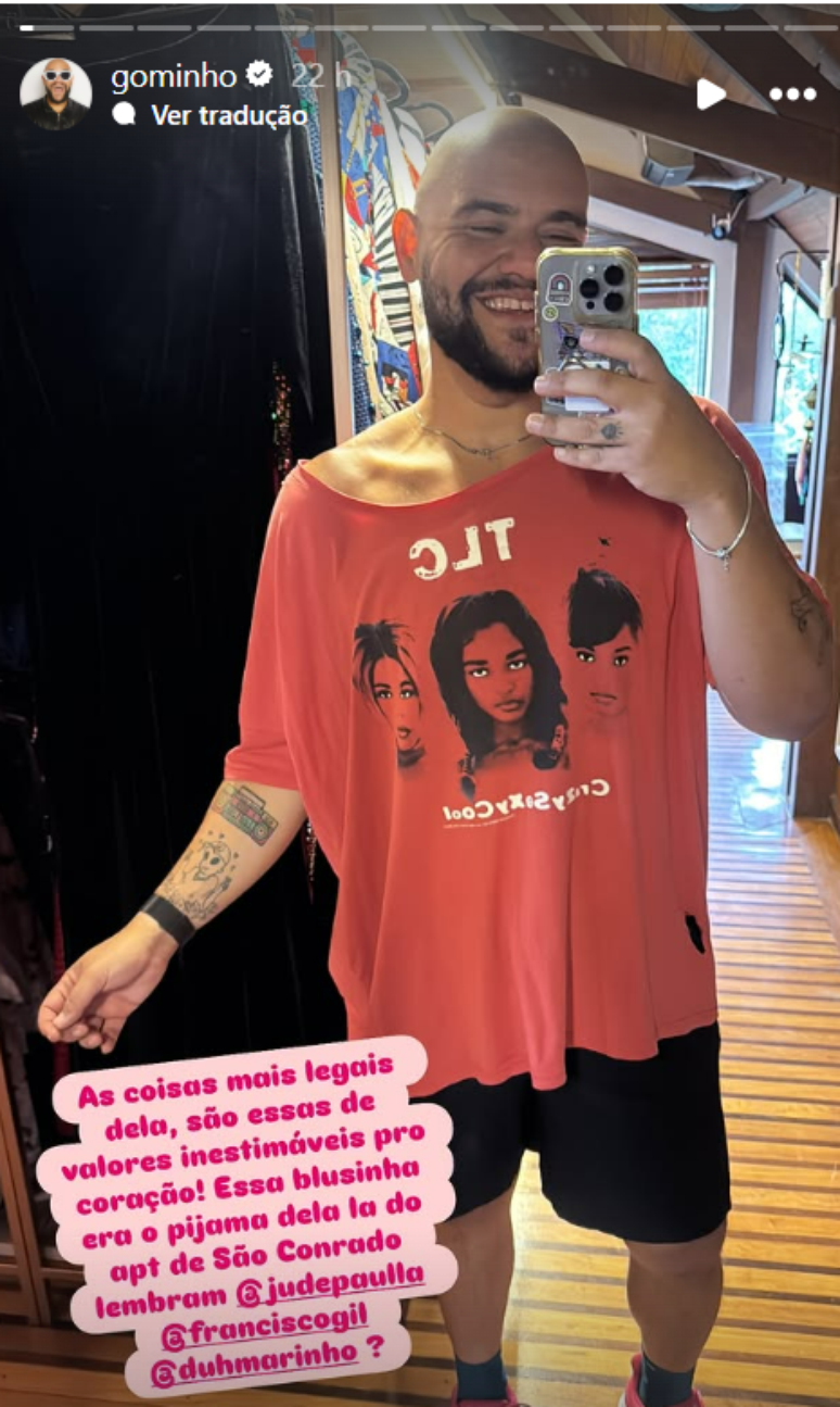 Gominho mostra pijama que pertencia à Preta Gil