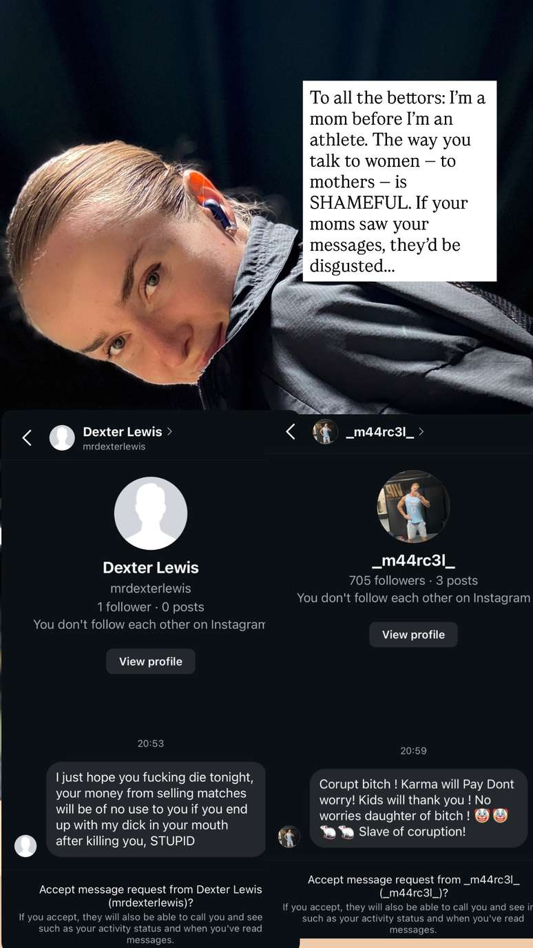 Tenista compartilhou ameaças que recebeu pelas redes sociais