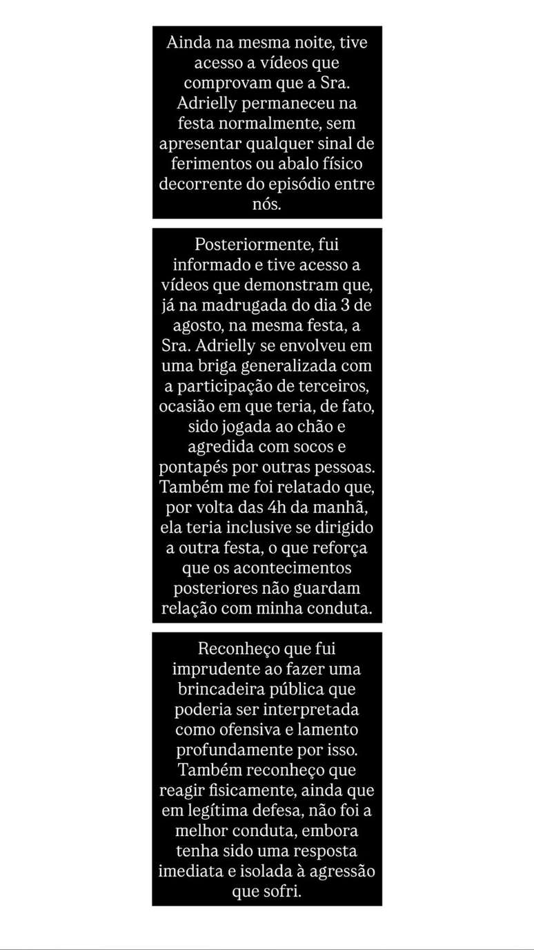 Pronunciamento de Gabriel Vilhena nas redes sociais