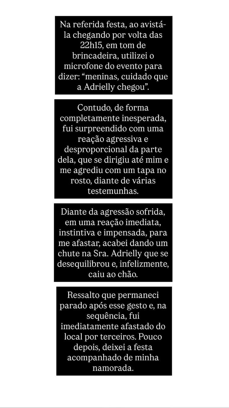 Pronunciamento de Gabriel Vilhena nas redes sociais