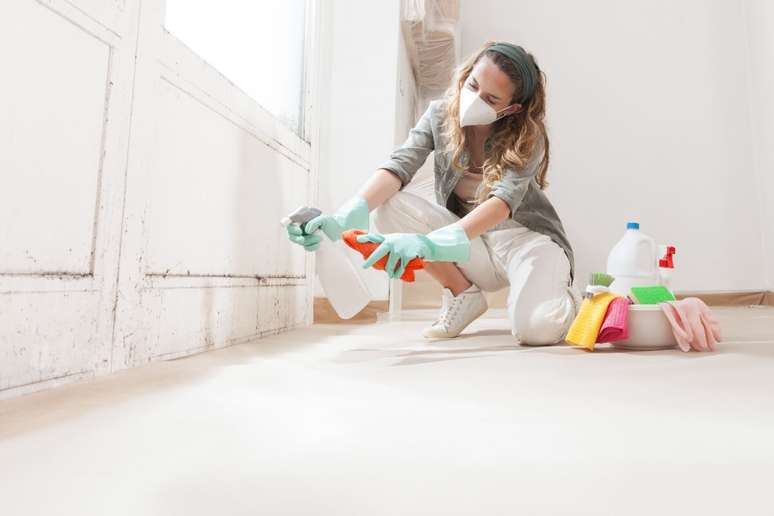 A solu&ccedil;&atilde;o de &aacute;gua, &aacute;gua sanit&aacute;ria e detergente pode ajudar a conter o mofo de forma pontual 