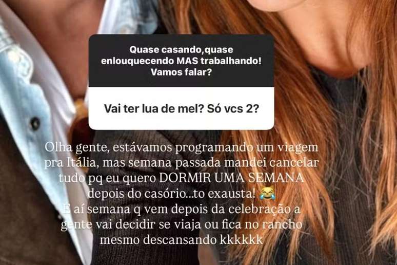 Giovanna Ewbank disse que cancelou viagem de lua de mel para "dormir uma semana"