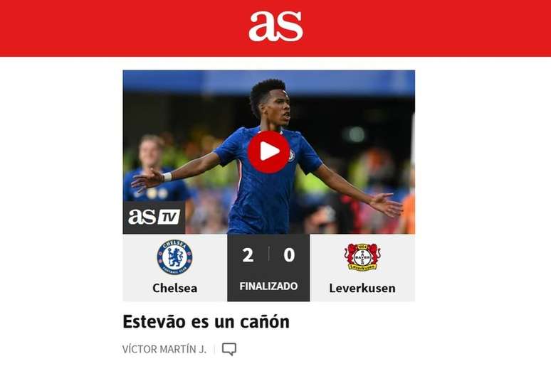 ‘Estêvão é um canhão’, diz o AS –